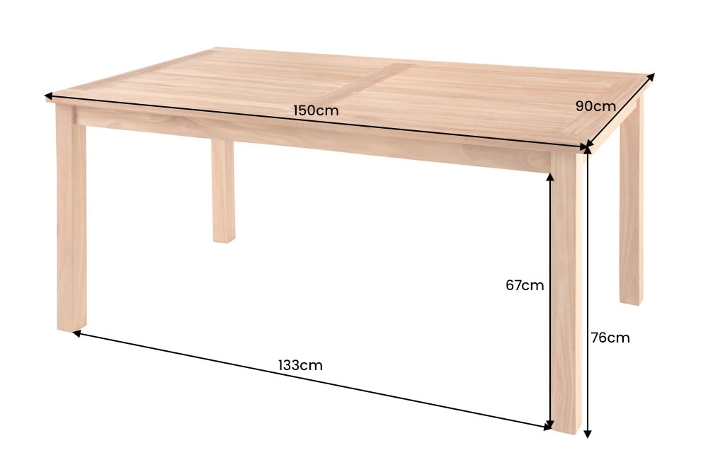 Massiver Gartentisch EMPIRE TEAK 150cm natur Teakholz