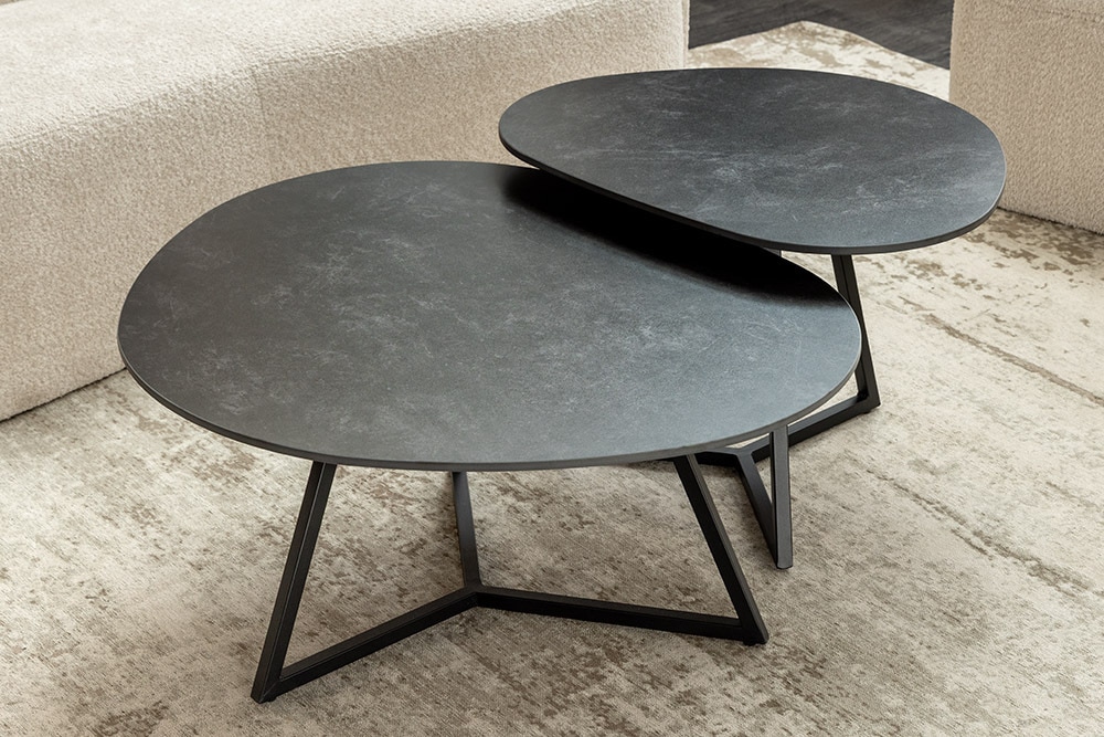 Design Couchtisch MARVELOUS 70cm anthrazit Marmor Keramik schwarzes Metall