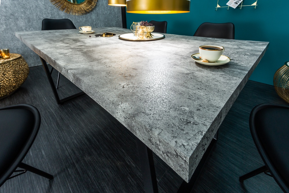 Moderner Esstisch LOFT 160cm grau Beton-Design schwarze Metallbeine Kufengestell Industrial