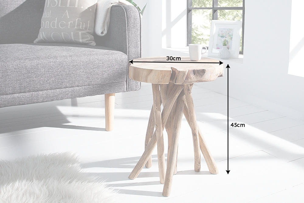 Exklusiver Beistelltisch ROOT 30cm natur Teak Massivholz Hocker Wurzelholz rund