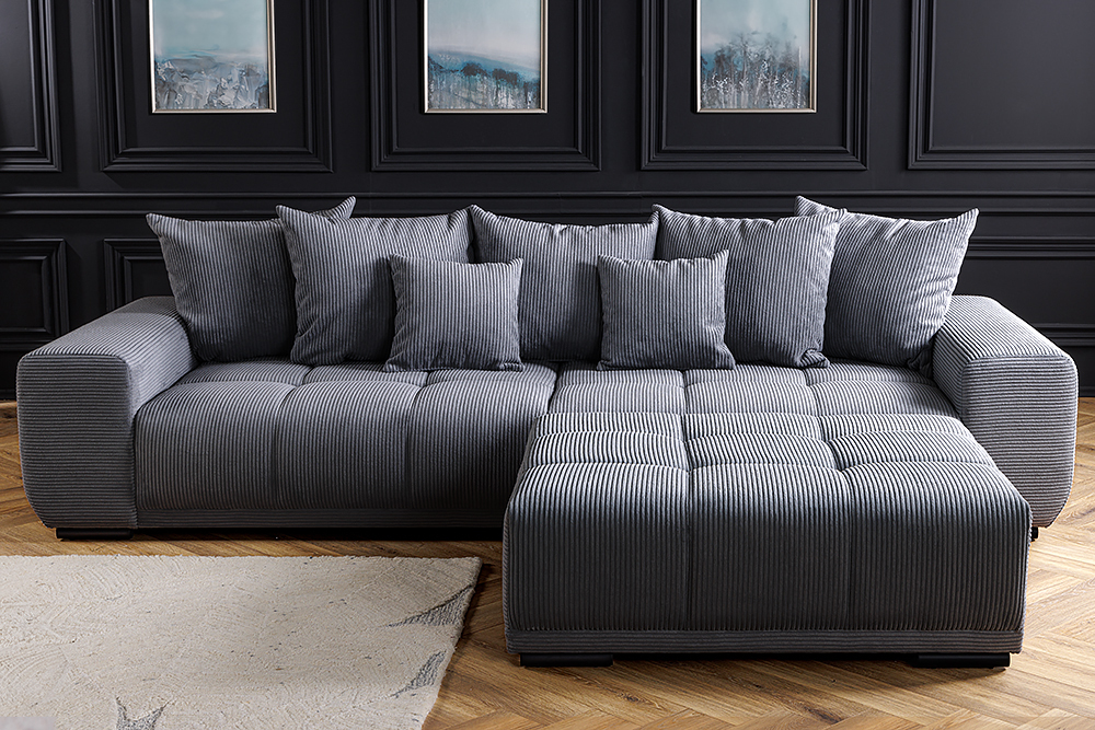 Modernes XXL Sofa ELEGANCIA 285cm anthrazit Cord inklusive Kissen Bigsofa