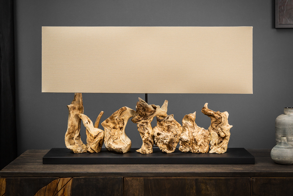 Einzigartige Treibholz Tischlampe PURE UNIQUE 80cm beige mit Leinenschirm Einzigartige Treibholz Tischlampe PURE UNIQUE 80cm beige mit Leinenschirm