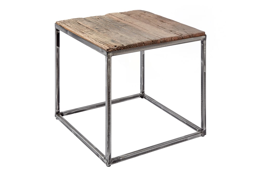 Industrial Beistelltisch BARRACUDA 40cm recyceltes Massivholz mit geflexten Beinen