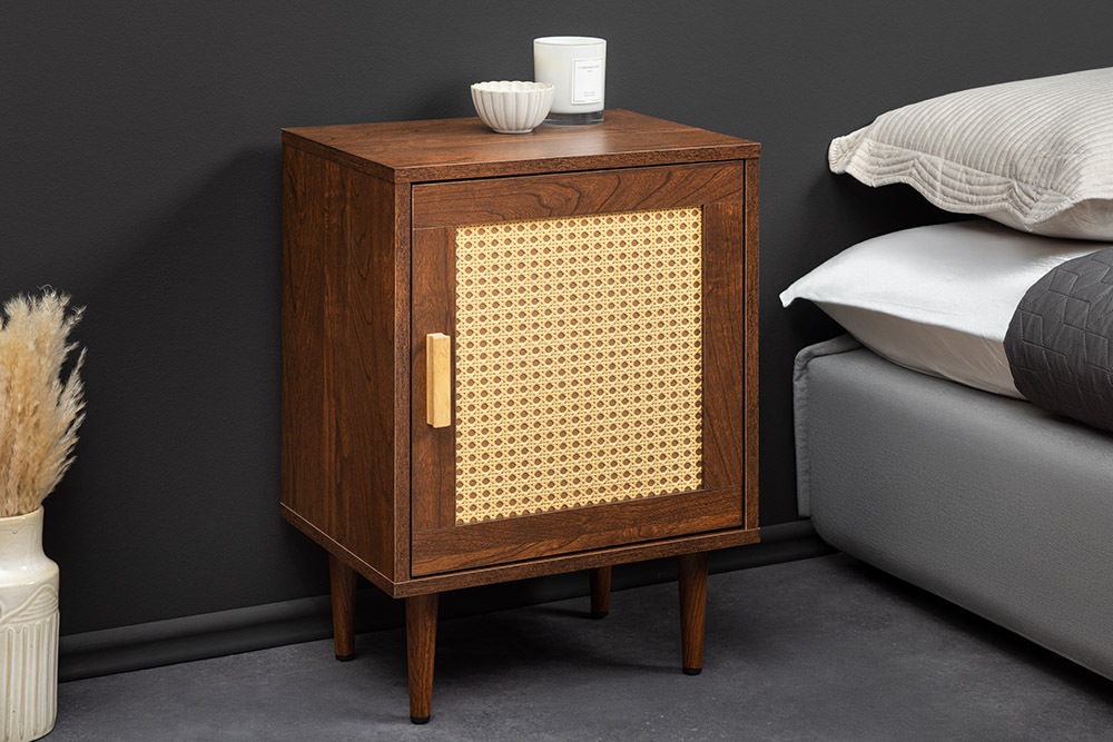 Design Nachttisch VIENNA 60cm braun Wiener Geflecht Beistelltisch mit Stauraum