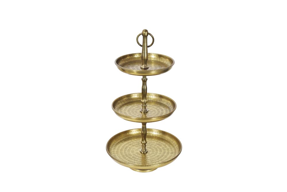 Etagere ORIENT 50cm gold mit drei Etagen im Hammerschlag Design