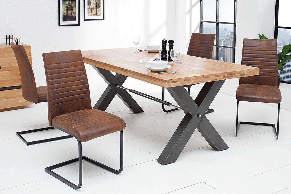 Industrial Freischwinger Stuhl APARTMENT antik braun mit Metallgestell