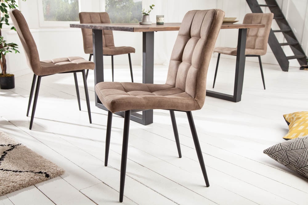 Retro Design Stuhl MODENA antik taupe Microfaser mit Ziersteppung