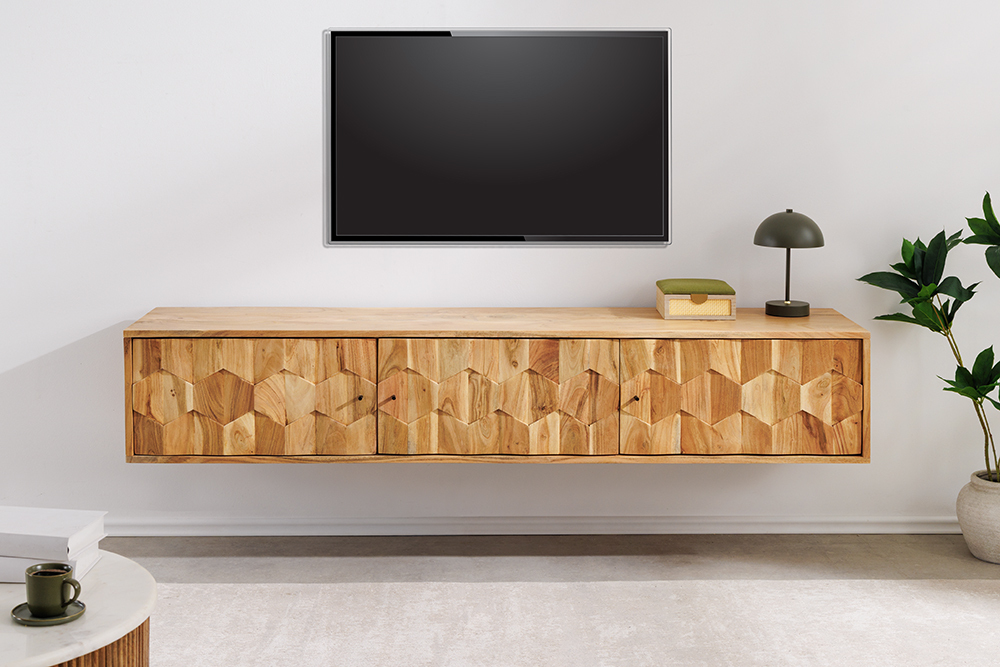 Hängendes TV-Board MYSTIC LIVING 160cm Akazie natur 3D Oberfläche Massivholz