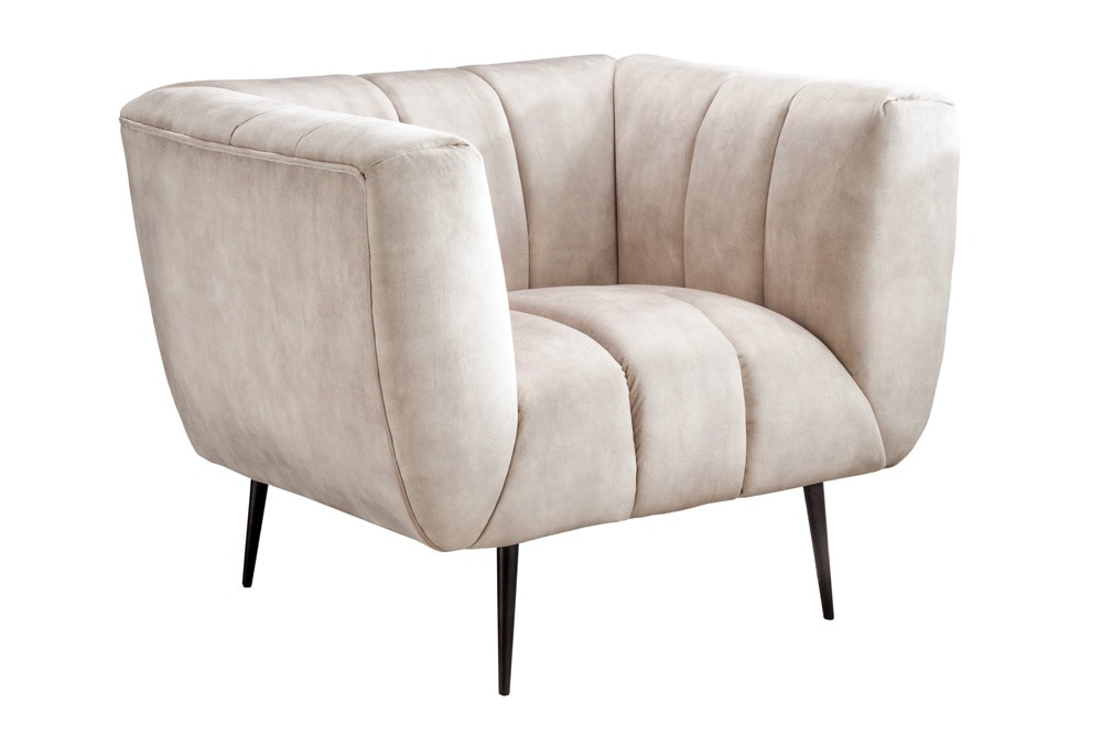 Retro Sessel NOBLESSE 105cm champagner beige Samt mit Ziersteppung
