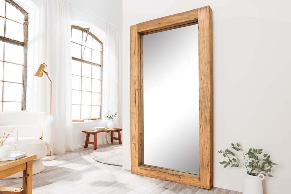 Massiver Spiegel JAVA 180cm natur recyceltes Teakholz hängend oder stehend
