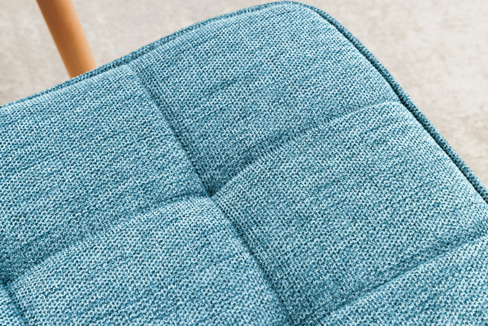 Moderner Hocker SCANDINAVIA blau Strukturstoff Massivholz-Beine Fußhocker