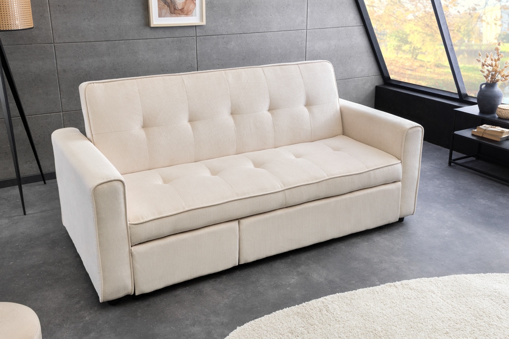 Ausziehbares Schlafsofa SMART 180cm beige Cord 2-Sitzer Couch mit Nosagfederung
