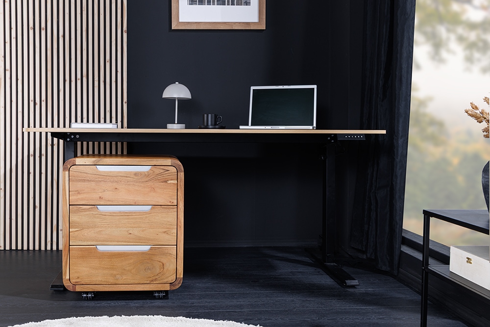 Massiver Rollcontainer CUBUS 60cm braun Akazienholz honey finish drei Schubladen