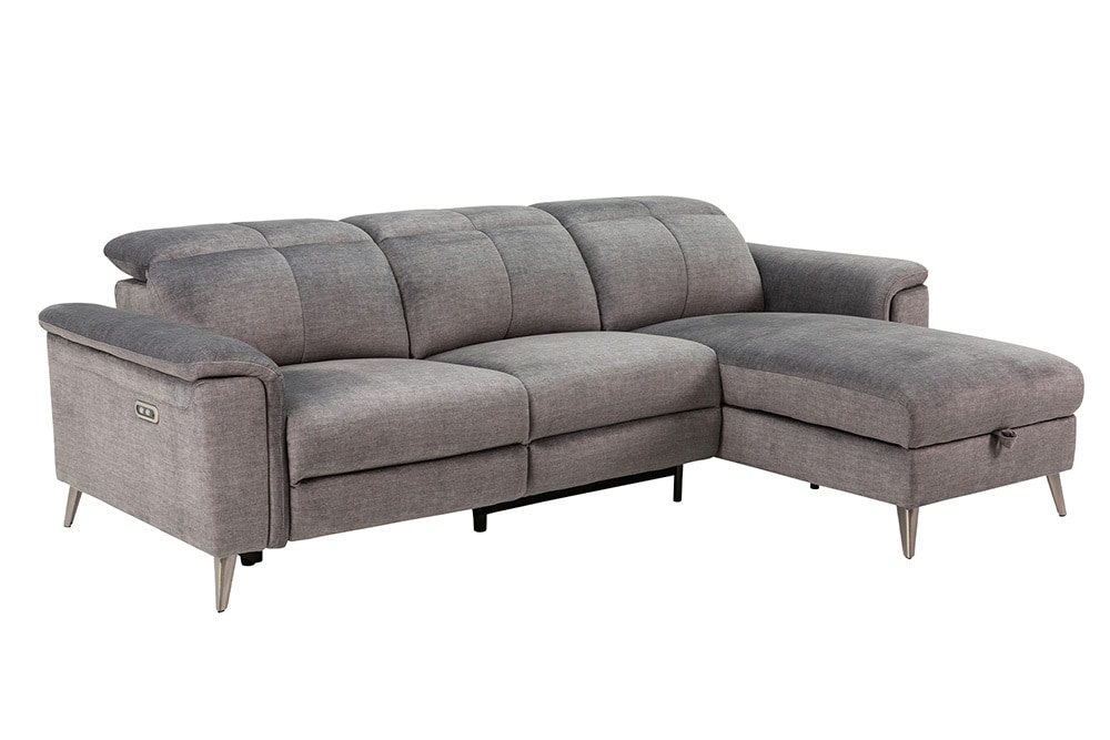 3-Sitzer Sofa IMPERIA 255cm grau Vogue Seiden Samtstoff elektrische Fußstütze