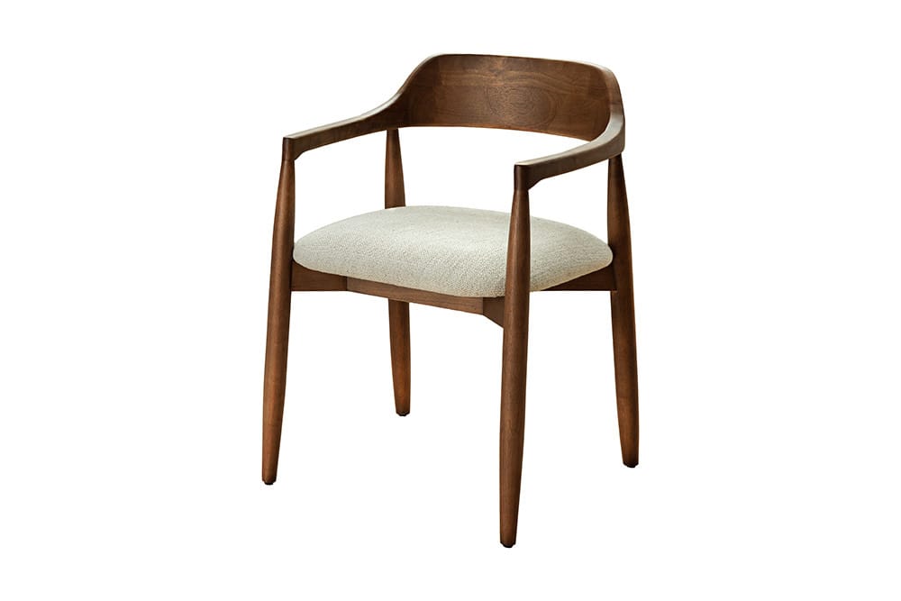 Design Armlehnen-Stuhl KENNEDY braun smoke creme aus recycelter Pinie mit Polstersitz