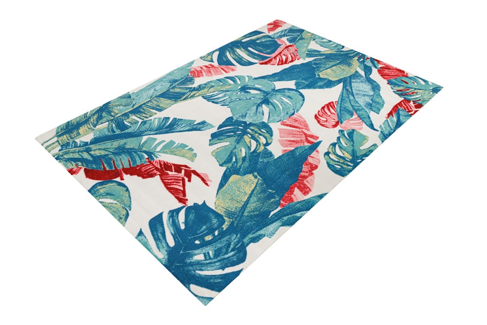 In- und Outdoor Teppich TROPICAL 240x160cm grün pink Blatt florales Design wetterfest