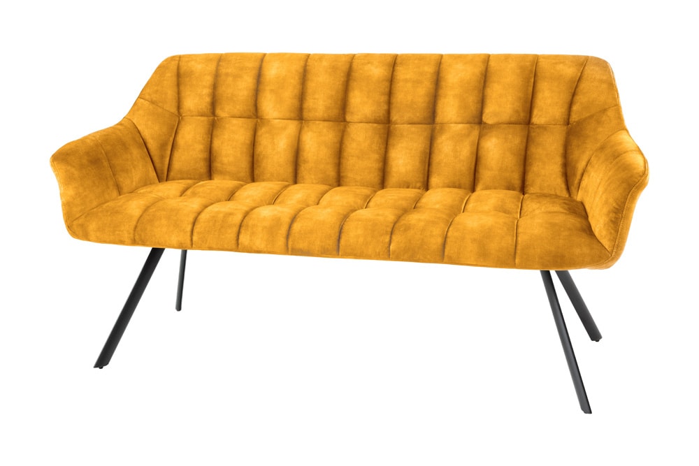 Esszimmer Sitzbank PAPILLON 165cm senfgelb Samt mit Lehnen schwarzes Metallgestell