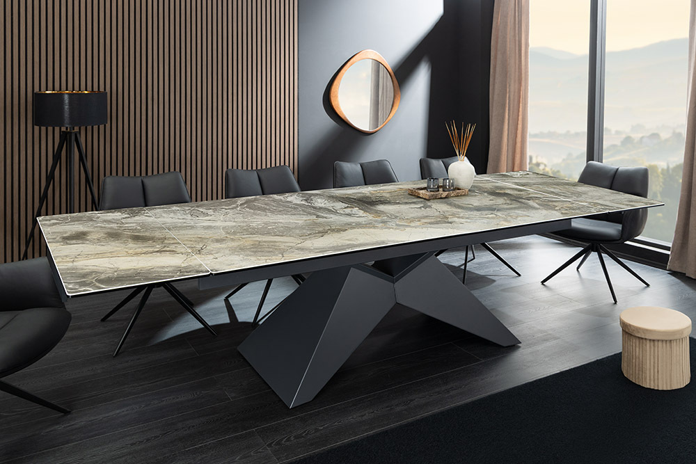 Design Esstisch DIAMOND 180-260cm taupe Keramik Metallgestell schwarz » Jetzt kaufen
