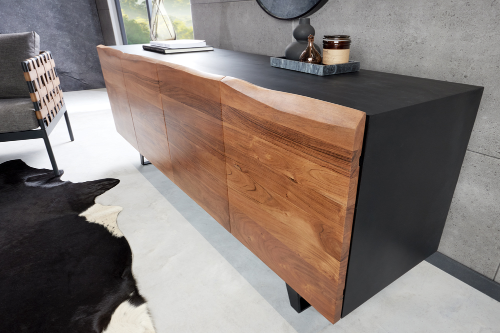 Industrial Design Sideboard ORGANIC ARTWORK 180cm Akazie Massivholz Eisengestell