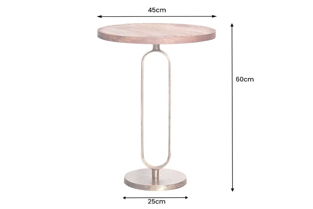 Runder Beistelltisch ELEGANCE 60cm messing Mangoholz Metall Aluminium massiv handmade