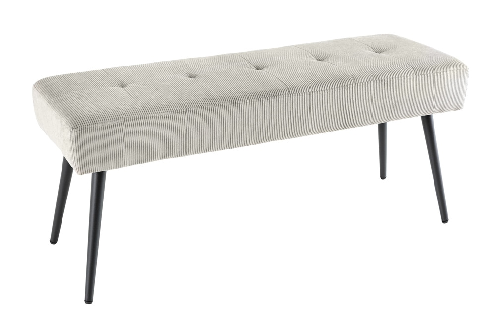 Design Sitzbank BOUTIQUE 100cm hellgrau Cord Metallbeine schwarz
