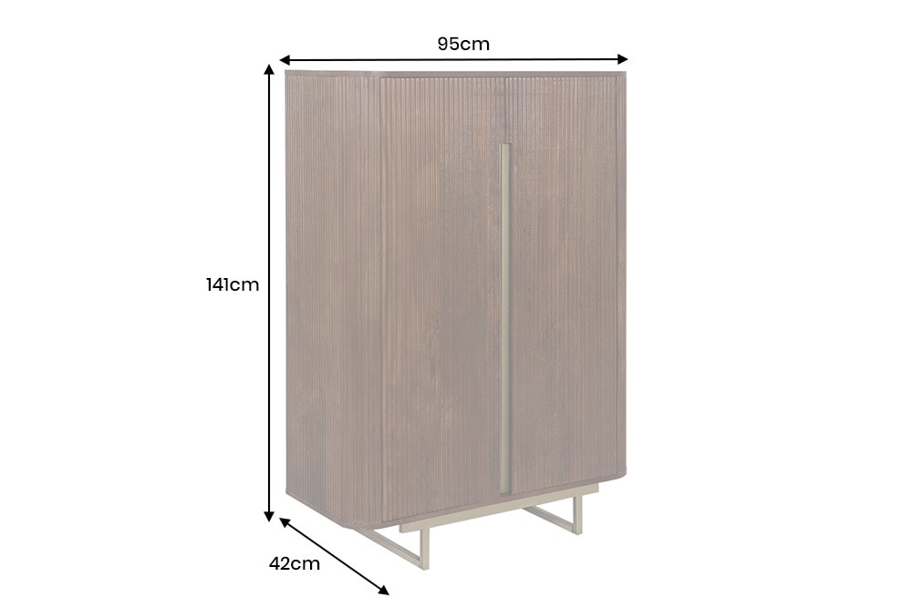 Massiver Barschrank GATSBY 140cm braun Mangoholz gold Metallgestell Retro