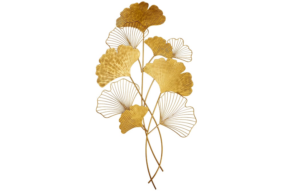 Elegante Wanddeko GINKGO 110cm gold in filigraner Blattform