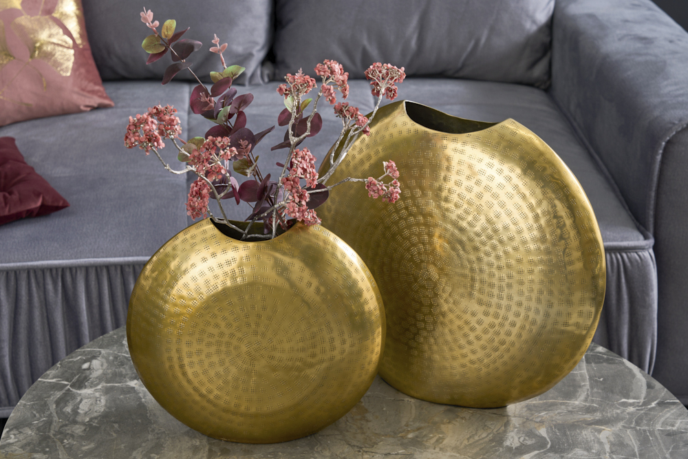 Elegantes Vasen 2er Set ORIENTAL 44cm gold im Grid Hammerschlag Design