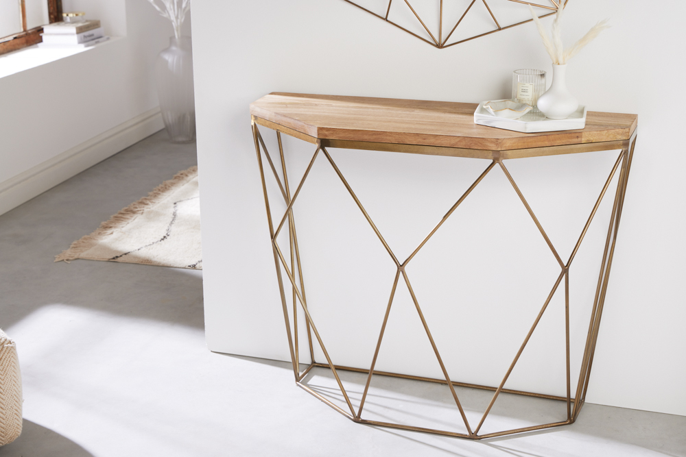 Filigrane Konsole DIAMOND 90cm Mango messing Massivholz Metall