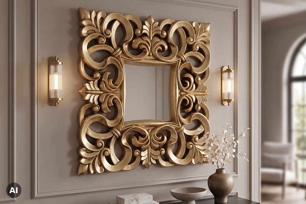 Eleganter Wandspiegel VENICE 75x75cm gold antik Barockstil Eleganter Wandspiegel VENICE 75x75cm gold antik Barockstil