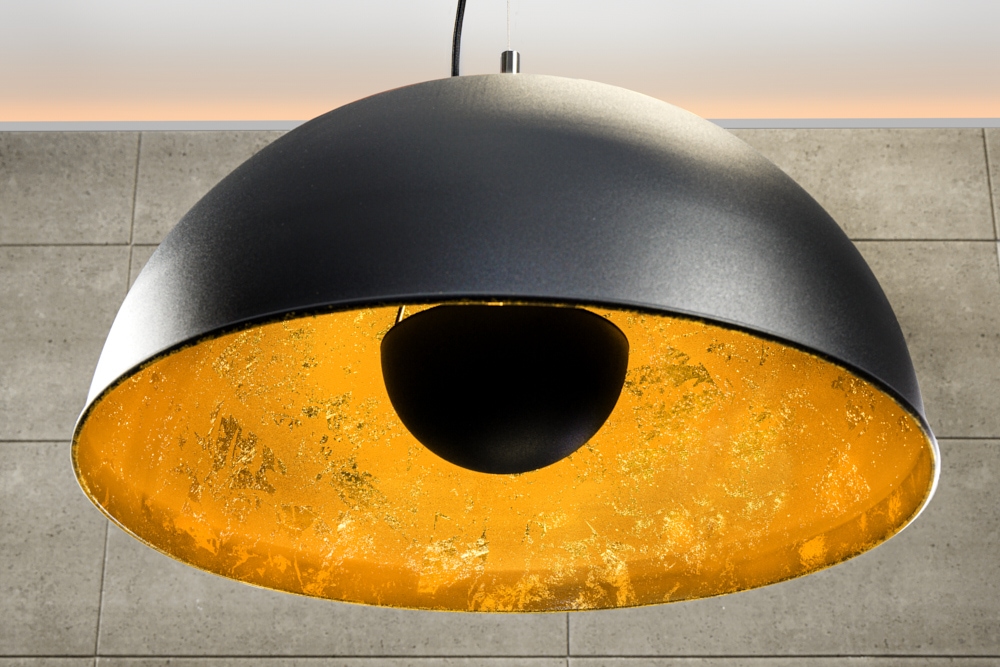 Industrial Design Hängelampe STUDIO 55cm schwarz Blattgold-Optik Hängeleuchte