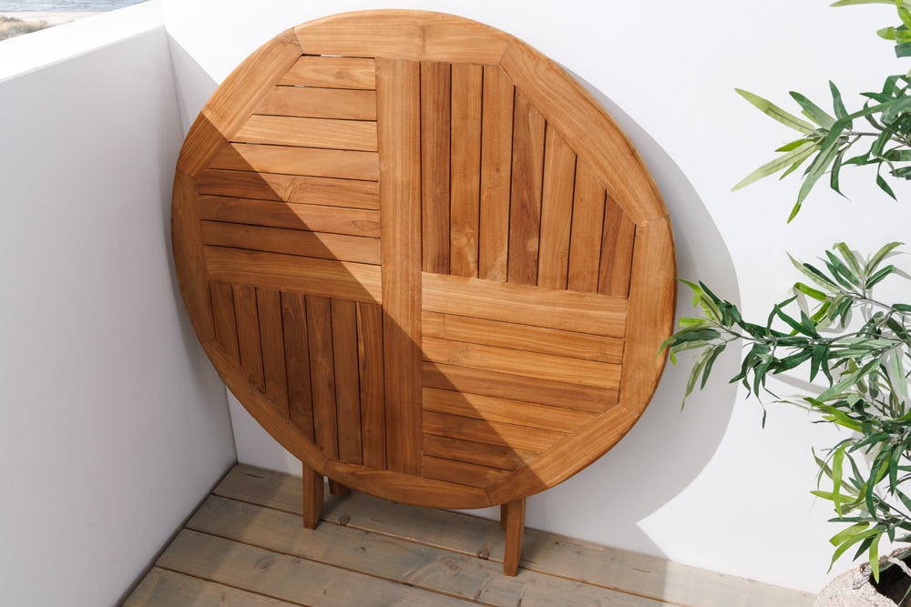 Massiver Gartentisch EMPIRE TEAK 100cm natur Teakholz rund klappbar Outdoor Balkontisch