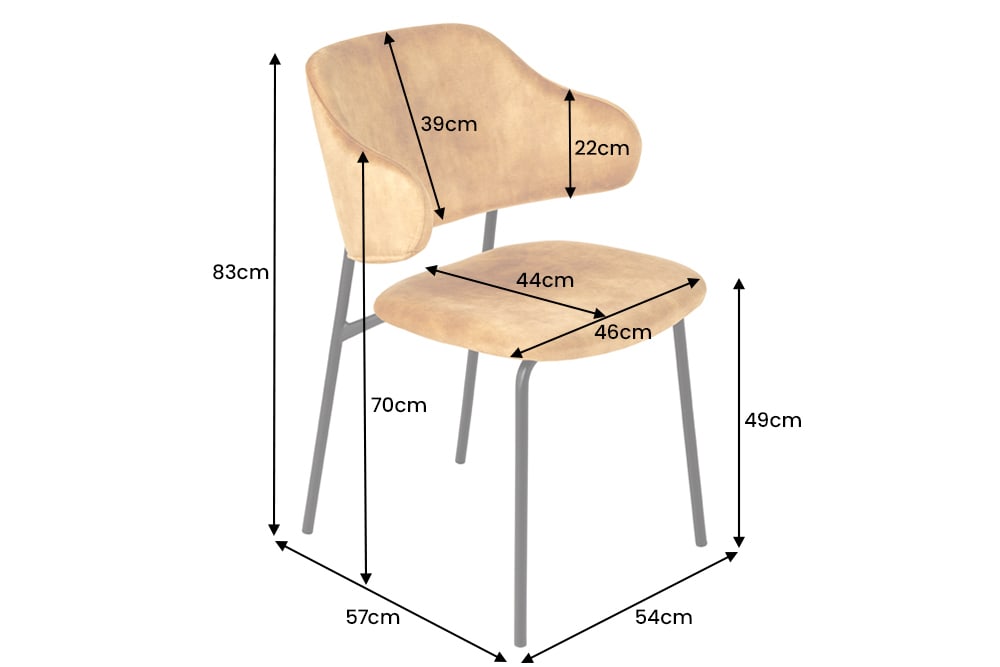 Design Stuhl VOGUE senfgelb Samt schwarze Metallbeine