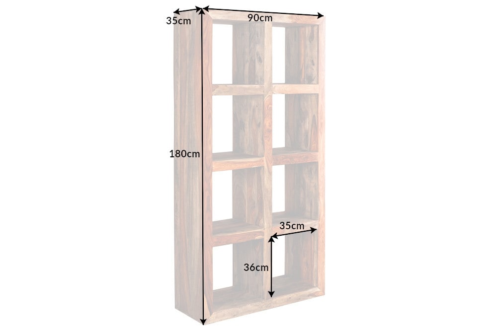 Massives Regal MAKASSAR 180cm Sheesham Holz smoke finish 8 Fächer handmade