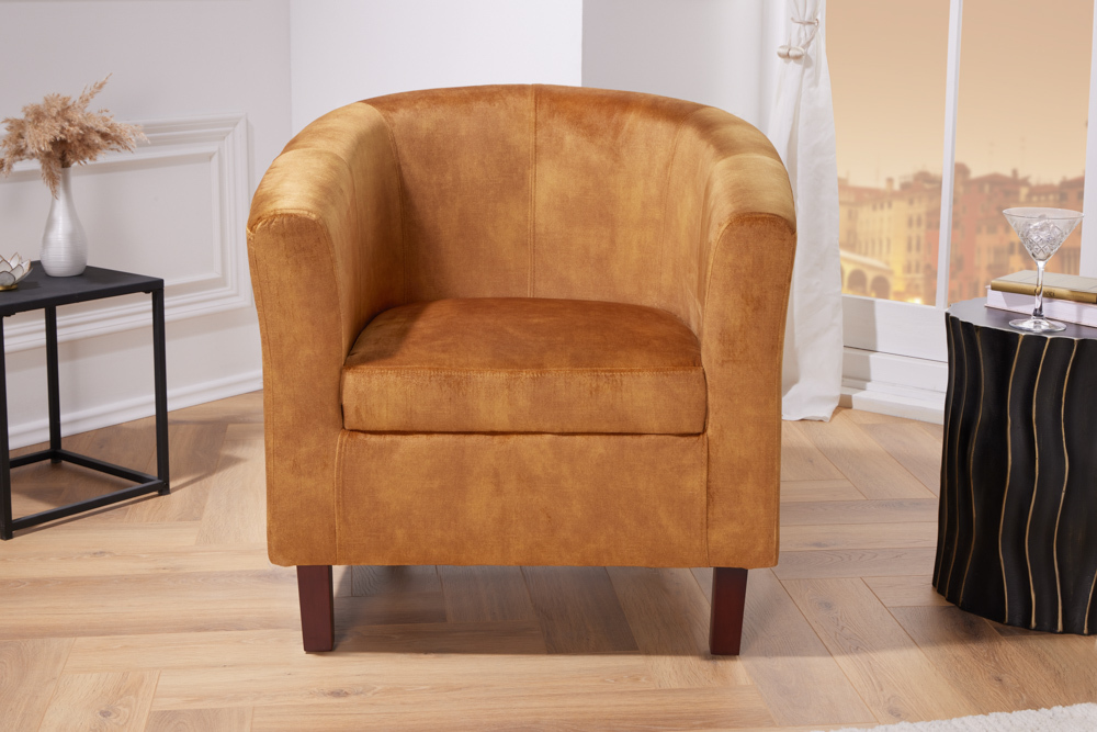 Design Lounge Sessel HEMINGWAY senfgelb Samt Armlehnen Cocktailsessel