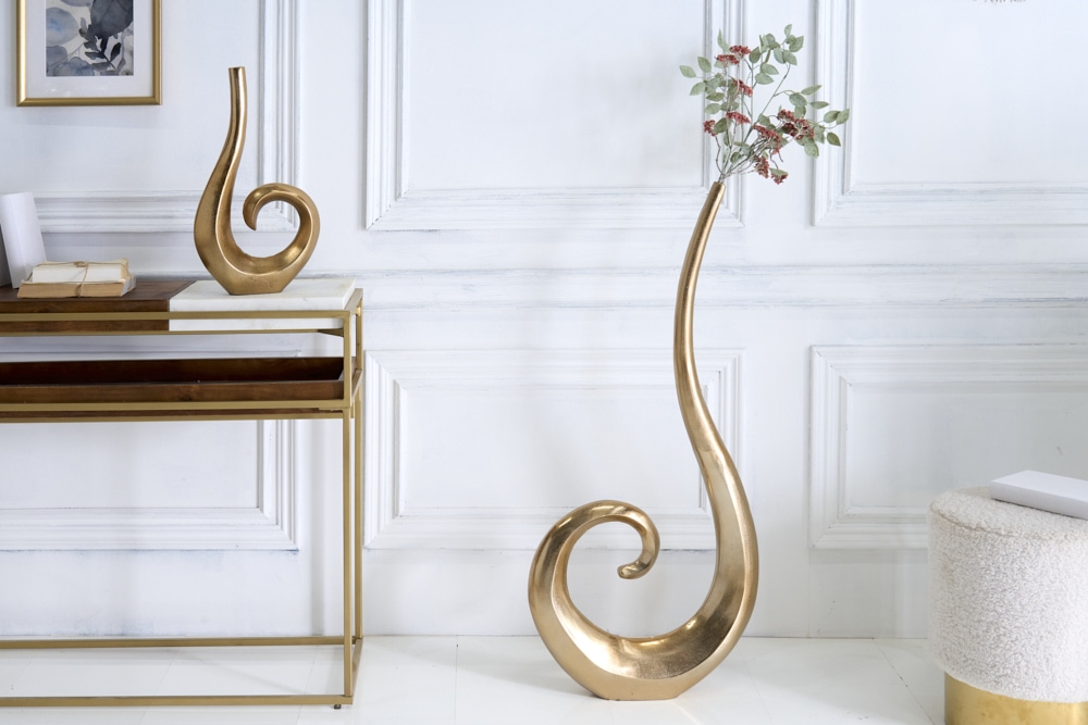 Moderne Vase WAVE XL 106cm gold Aluminium poliert Dekoration