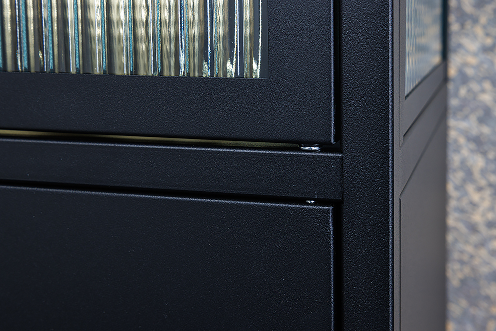 Moderne Vitrine PARIS 180cm schwarz gold Riffelglas Metall Highboard Schrank