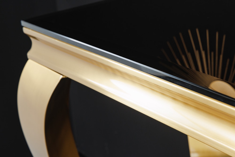 Eleganter Konsolentisch MODERN BAROCK 145cm schwarz gold Opalglas Edelstahlbeine