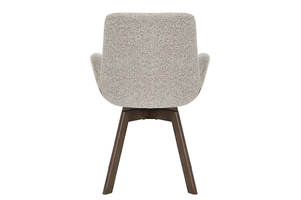 Drehbarer Design Stuhl BALTIC taupe Bouclé Tweed Soft Eiche Massivholz Walnuss