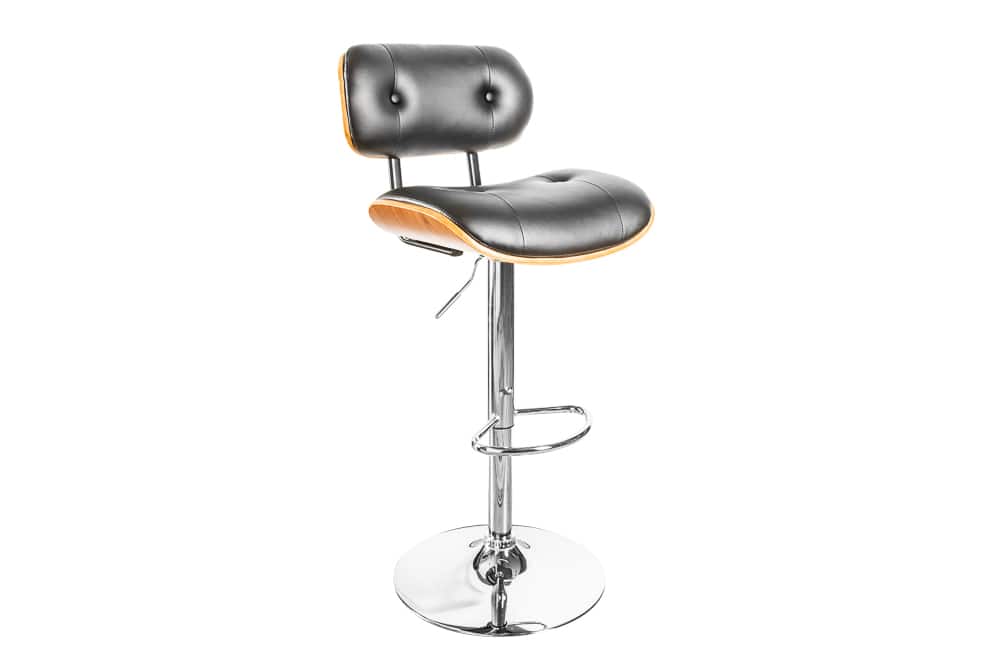 Retro Barhocker CLASSICO schwarz 115cm höhenverstellbar mit Lehne Walnussholz-Design