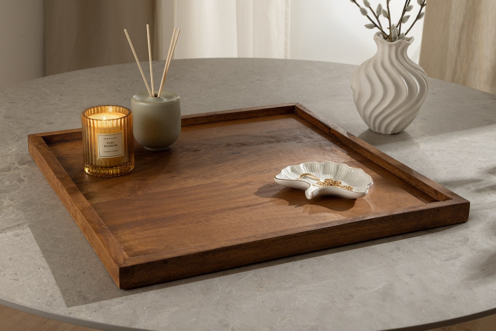 Massives Tablett MAKASSAR 50cm braun Mangoholz honey finish handmade