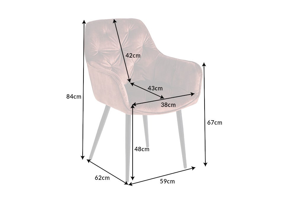 Design Stuhl MILANO rost braun Samt mit Armlehne Ziersteppung gepolstert schwarze Metallbeine