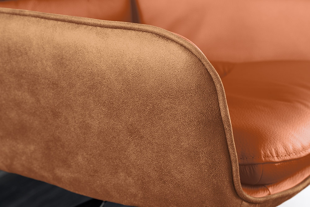 Drehbarer Design Barhocker BIG GEORGE cognac Echtleder höhenverstellbar mit Armlehnen