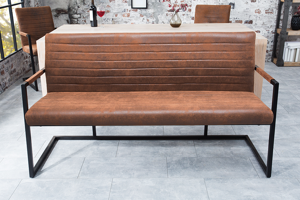 Industrial Freischwinger Bank LOFT 160cm vintage braun mit Armlehne