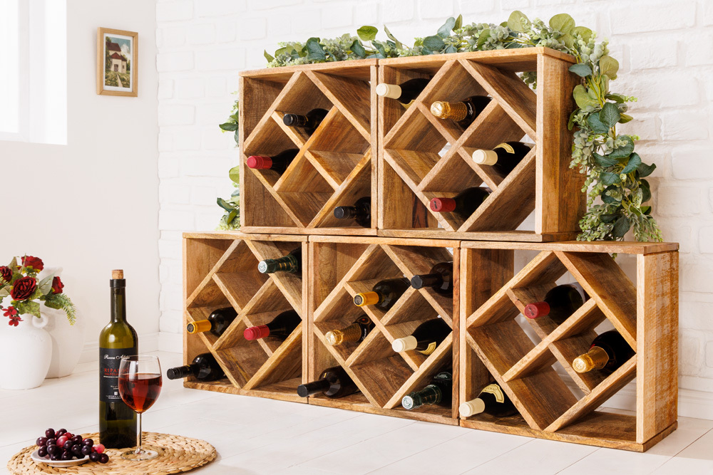 Massivholz Weinregal CUBUS 40cm Mango handmade Beistelltisch