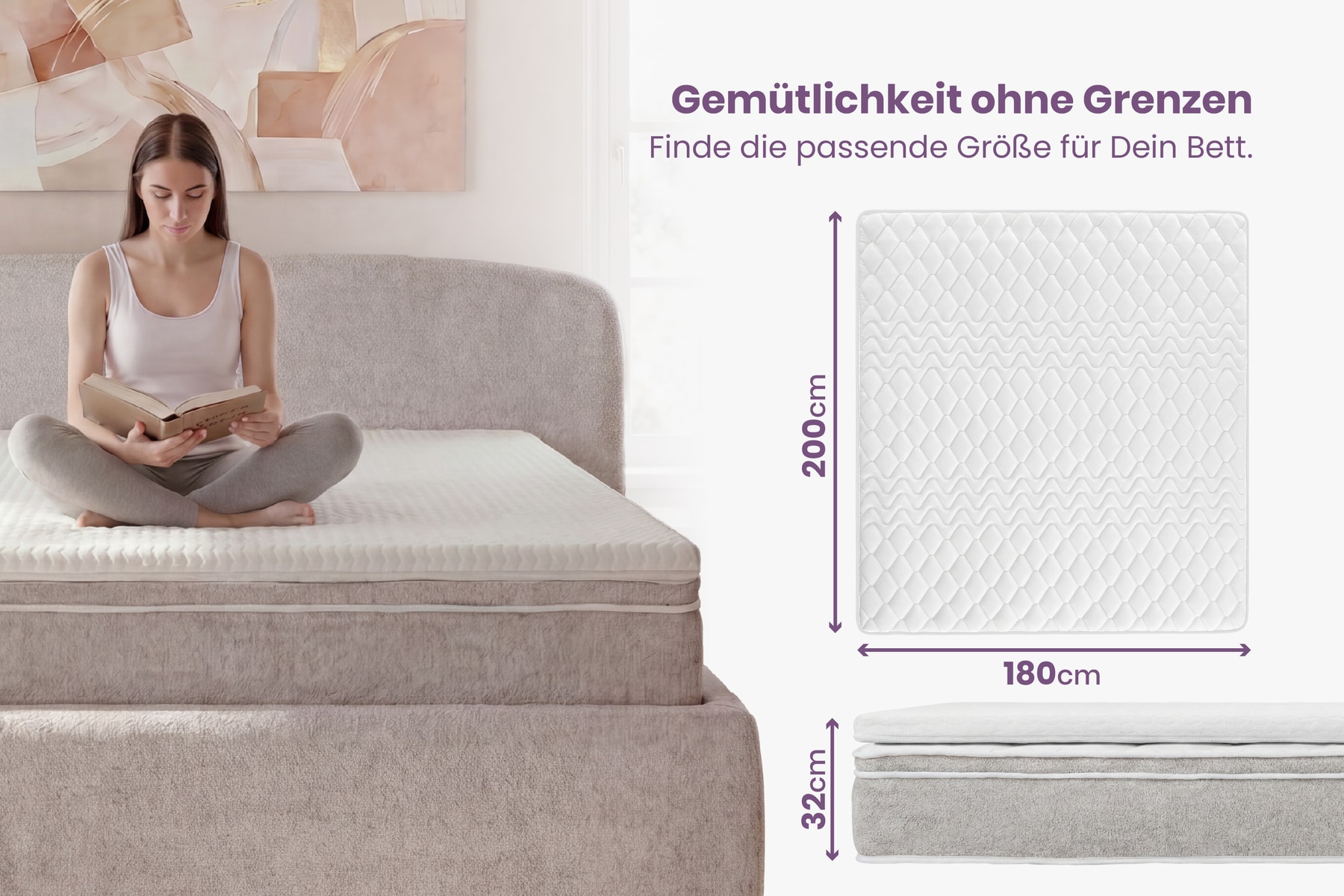 Bequeme Matratze mit Topper CLOUD FLEX 180x200cm greige Tonnentaschenfederkern 9-Zonen