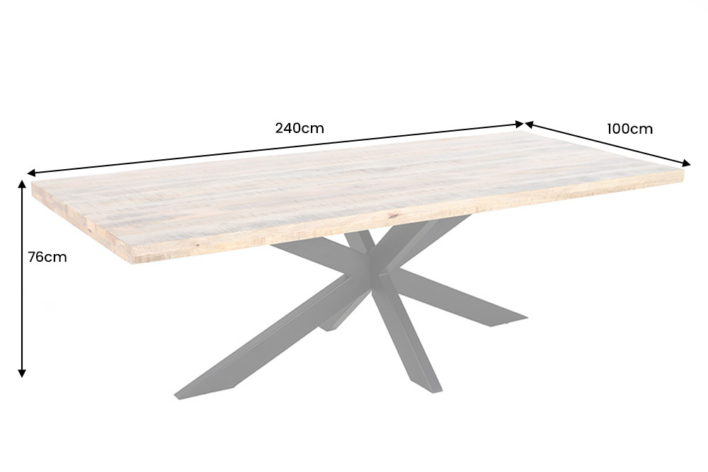 Massiver Industrial Esstisch GALAXIE 240cm natur Mangoholz schwarz Sterngestell