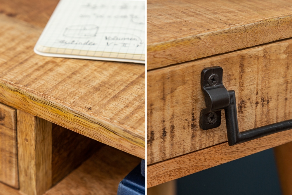 Massiver Schreibtisch RETRO 120cm Mangoholz Bürotisch mit Schublade