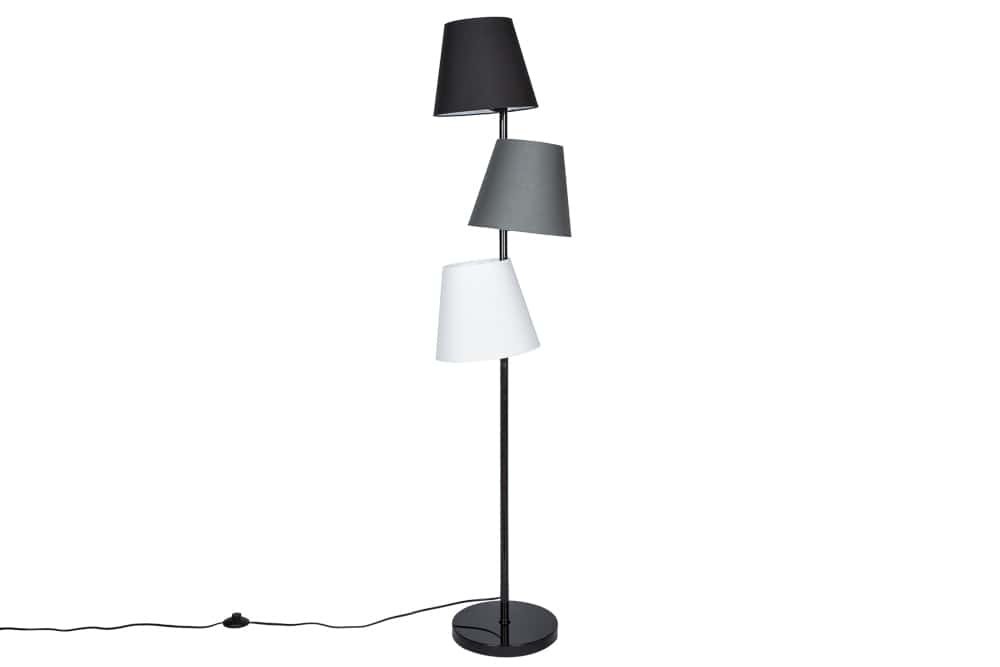 Design Stehlampe LEVELS 163cm schwarz grau mit 3 Leinenschirmen