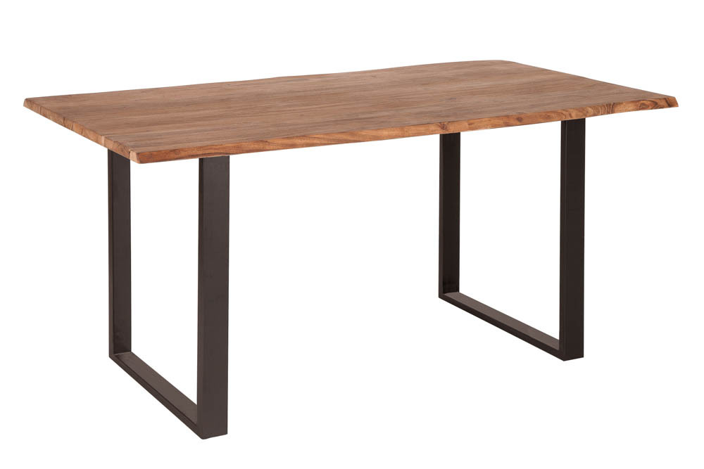 Massivholz Esstisch MAMMUT 140cm Wild-Akazie Baumkante Industrial Design 2,6cm Tischplatte